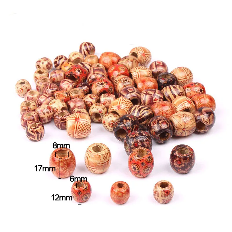 

50PCs/bag 17*16mm Vintage Painted Wooden Beads African Hair Rings Dreadlock Accessories Cuff Beads for Braids