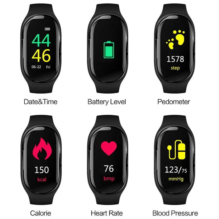 Amazon hot sale Newest M1 Smartwatch With BT5.0 Earphone Heart Rate Monitor Smart band Long Time Standby Sport Watch Men