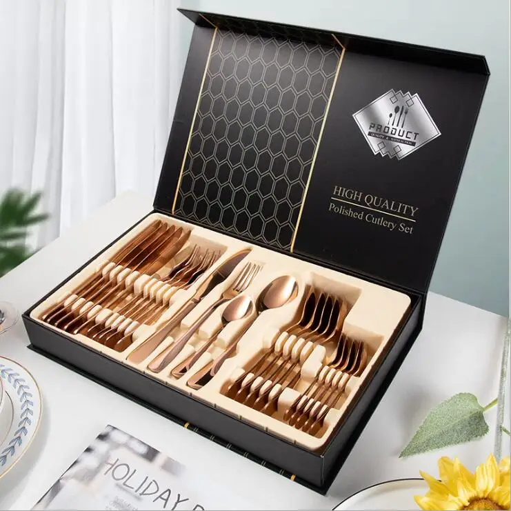

Knife Spoon Fork Set 24 pcs Stainless Steel Cutlery Set Flatware Set with Gift Box, Silver,gold,rose gold,black