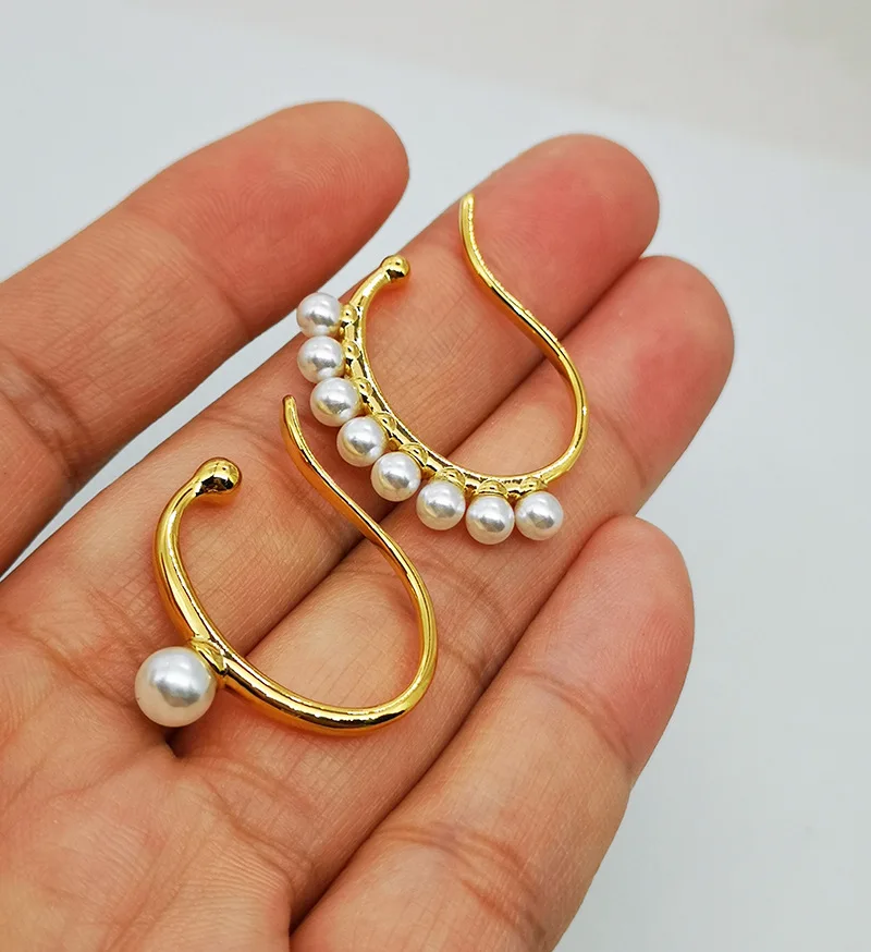 18k Gold Plated Brass Geometric Pearl Ear Clip Without Hole Pierceless