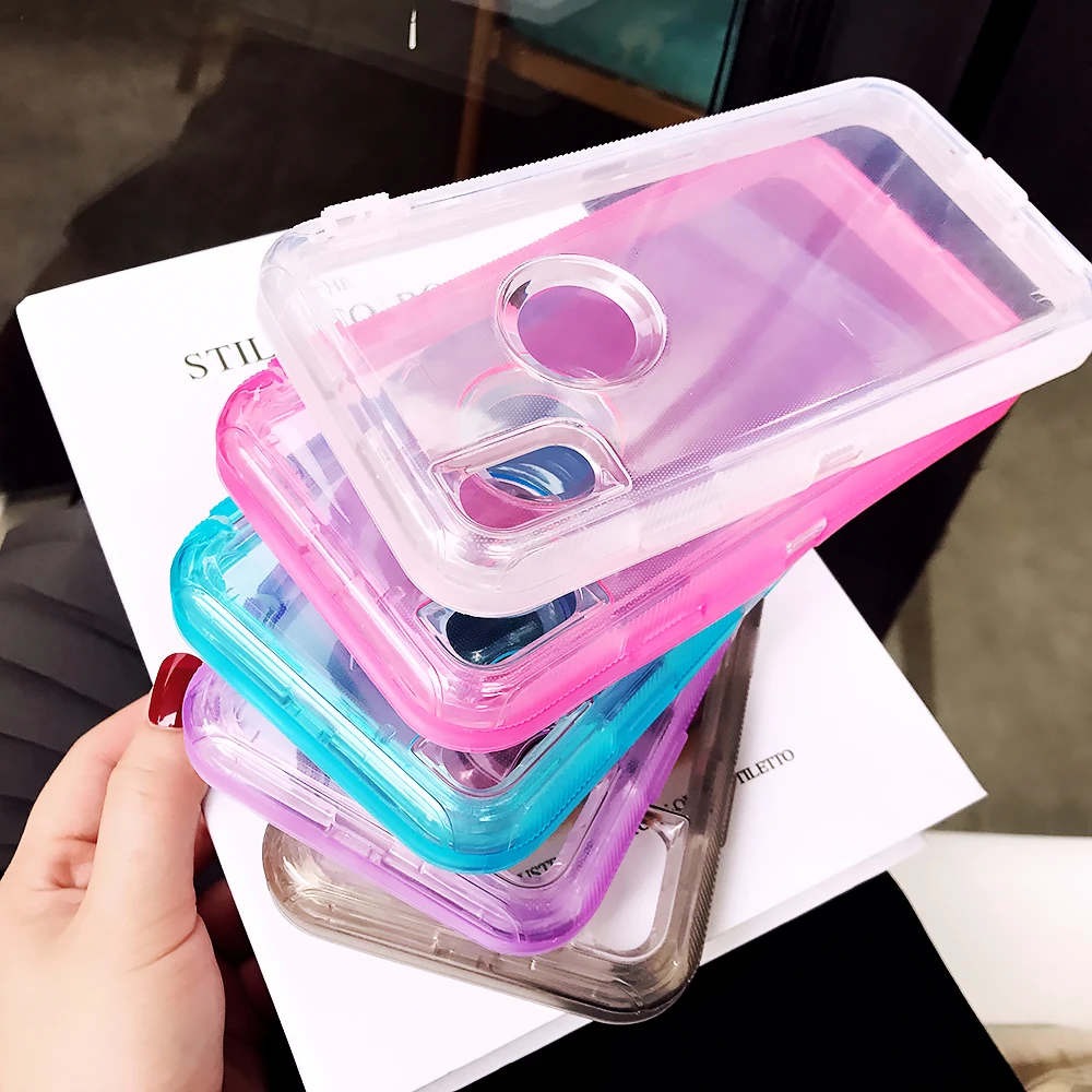 

Heavy Duty Armor Clear Phone Case For iPhone XR XS Max X 6 6s 7 8 Plus PC+TPU 3 in 1 360 Shockproof Transparent Protective Cover