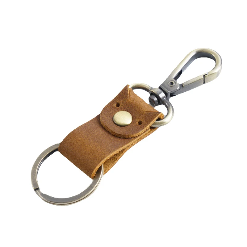 

Genuine Leather Key Holder with a Metal Hook Cartoon Cute Keychain Crazy Horse Cowhide Men Key Storage Small Creative Gift