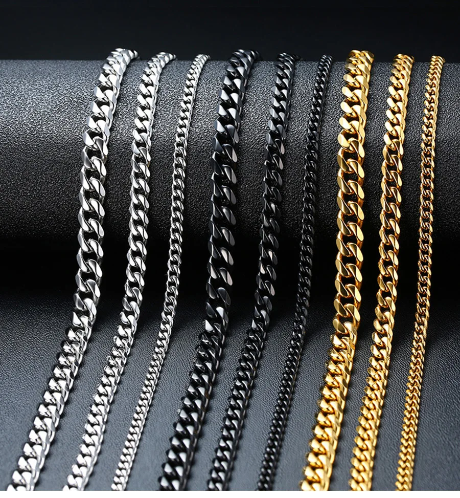 

Vnox Basic Punk Stainless Steel Necklace for Men Women Curb Cuban Link Chain Chokers Vintage Black Gold Tone Solid Metal