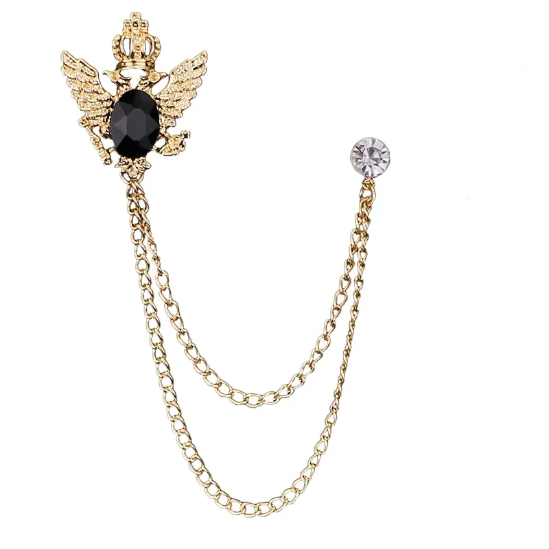 Gold/Silver Plated Brooches Men Vintage Rhinestone Brooch Lapel Pins for Suit Men Custom Collar Pin Fashion Jewelry Wedding Gift