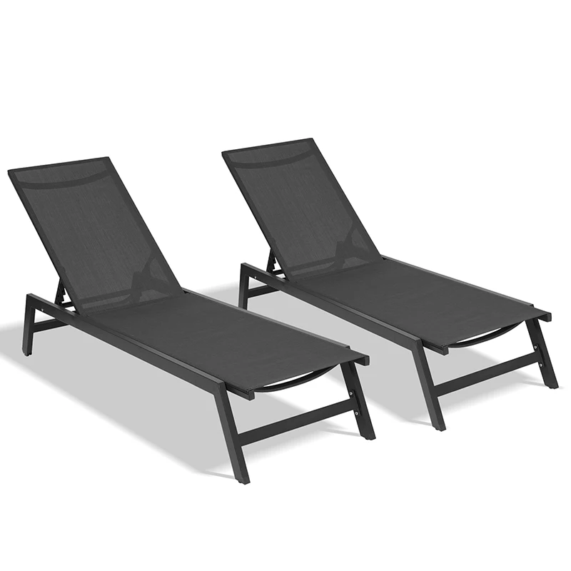 

Drop Ship All Weather Outdoor Patio Beach Yard Pool Five-Position Adjustable Aluminum Recliner Chaise Lounge Chairs, Black