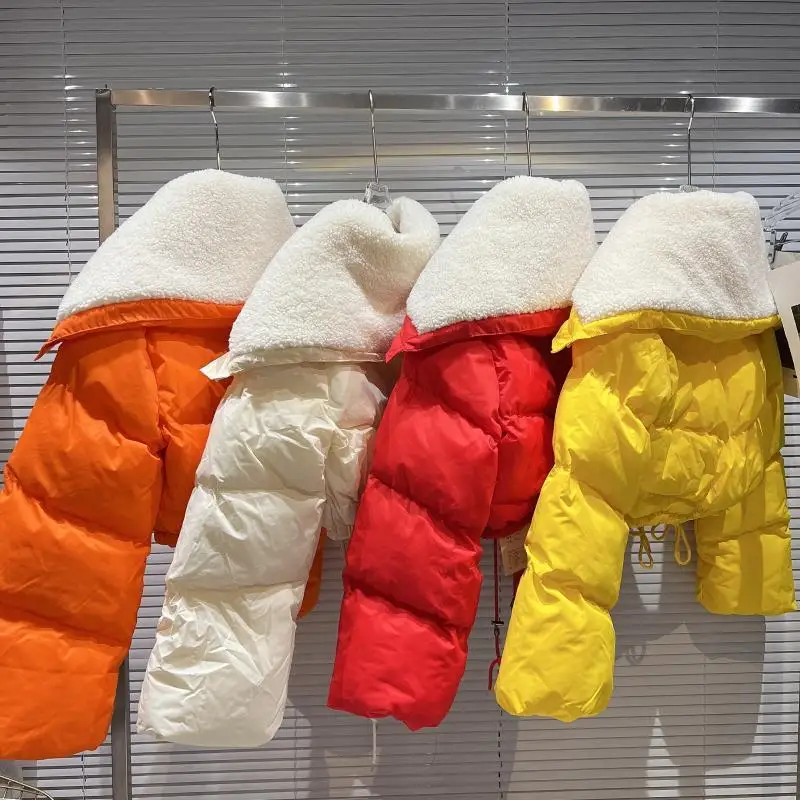 

Winter padded jacket coats women Letter F Applique Contrast Sherpa Collar Zipper Pockets Puffer Jacket