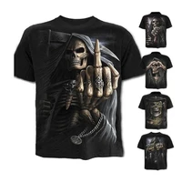 

OEM Men's fashion skull-print 3D T-shirt with short sleeves and gothic death collar black t shirt men casual