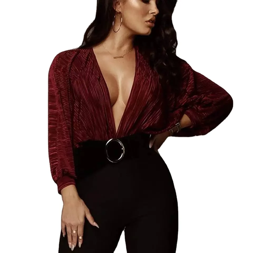 

Women Body Suits One Piece Swimsuit Quick Dry Loose V-Neck Jumpsuits Long Sleeves Swimwear Summer Romper Sexy Bath Swim Bodysuit