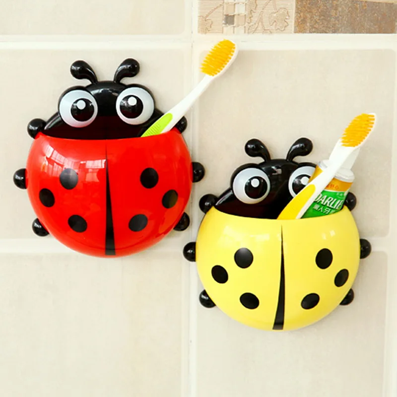 

Cute Ladybug suction cup toothbrush toothpaste holder Shelves Pencil/pen Storage Holders & Racks Toothbrush Holder For Kids, Multiple colours