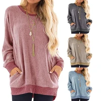 

Autumn winter hot sale long sleeve o-neck pocket color collision sports women sweater