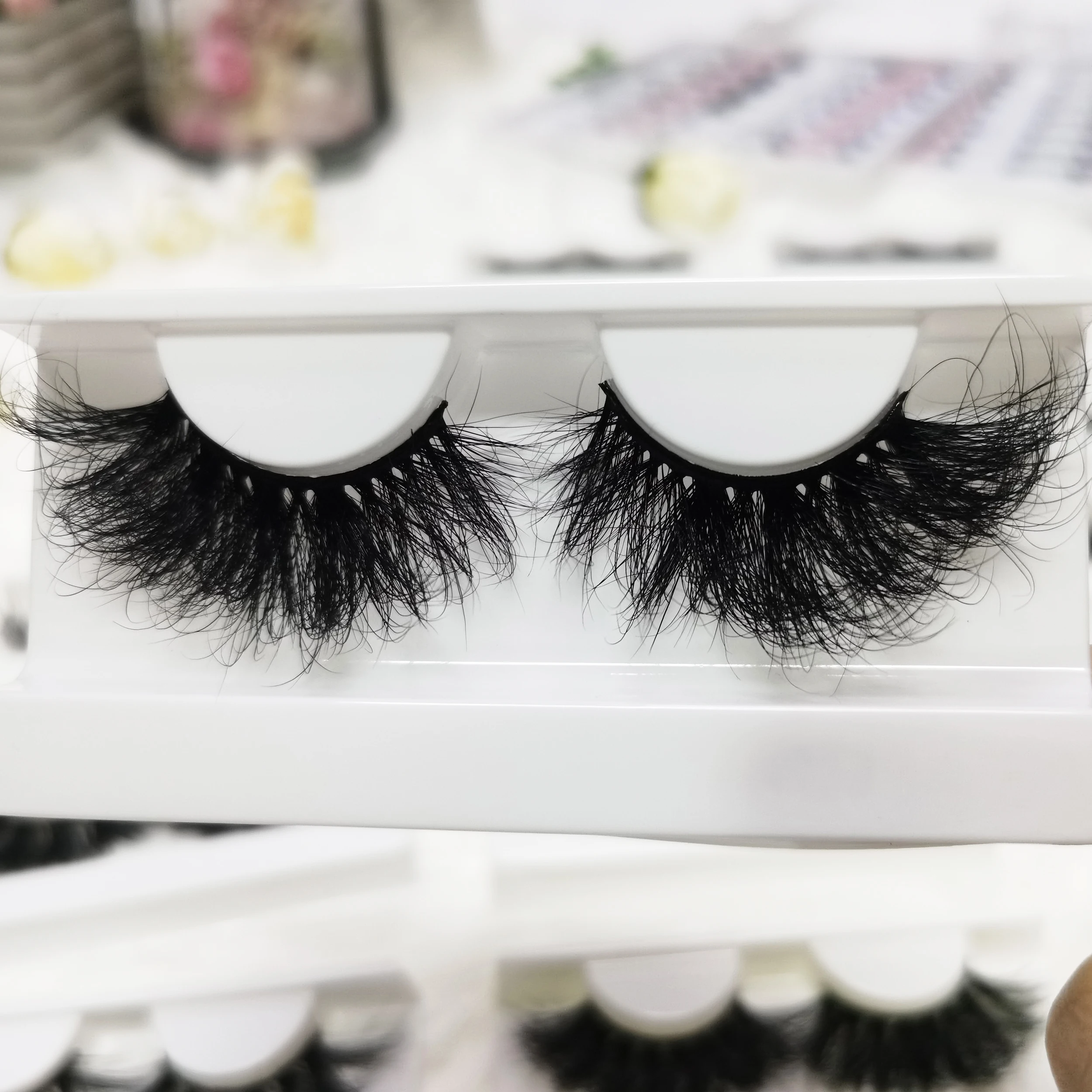 

False 25mm Full Strip Eyelashes Mink 3d Fluffy Handmade Eyelashes Lashes3d Wholesale Vendor 25mm 5D Mink Eyelashes, Natural black