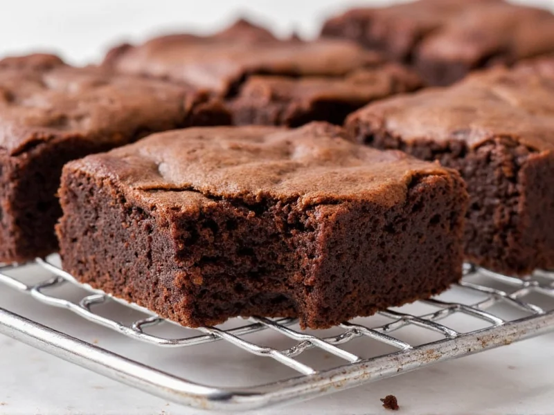 Homemade brownies cooling on wire rack with crackly top