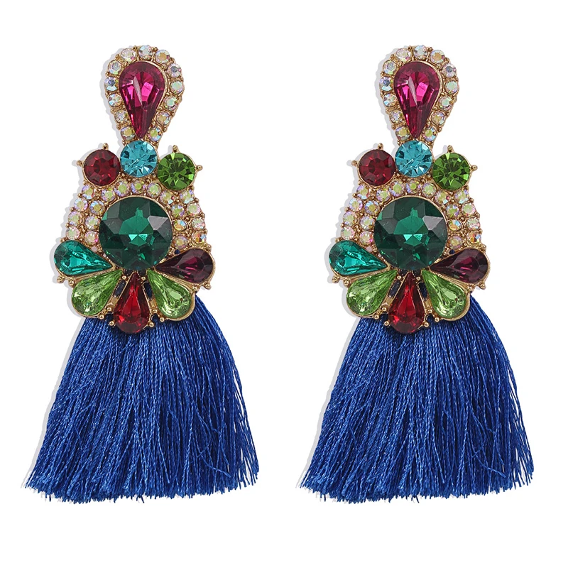 

Bohemian Style Exaggerated Long Tassel Colorful Rhinestone Earrings for Women