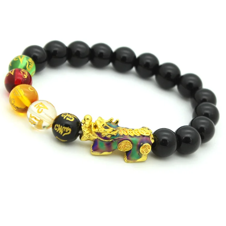 

Amazon Hot Sales Pixiu Bracelets Colorful Pixiu Bracelets Hot Selling Pixiu Mantra Bracelets Blessed For Man, Black and gold