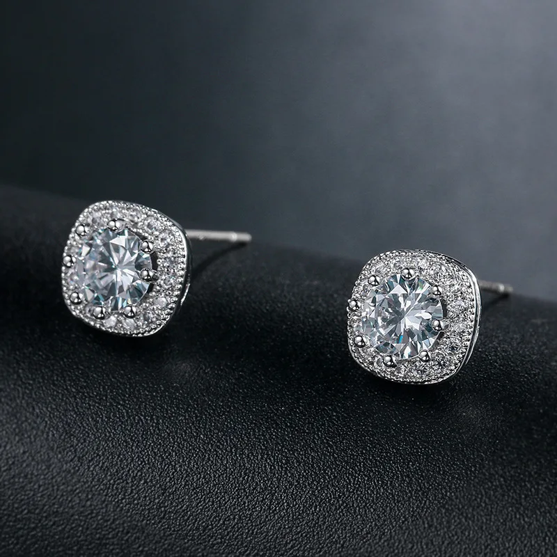 

Korean Style S925 Needle Cubic Zircon Stud Earrings Sparkling Small Cushion Cut Diamond Earrings Women Jewelry