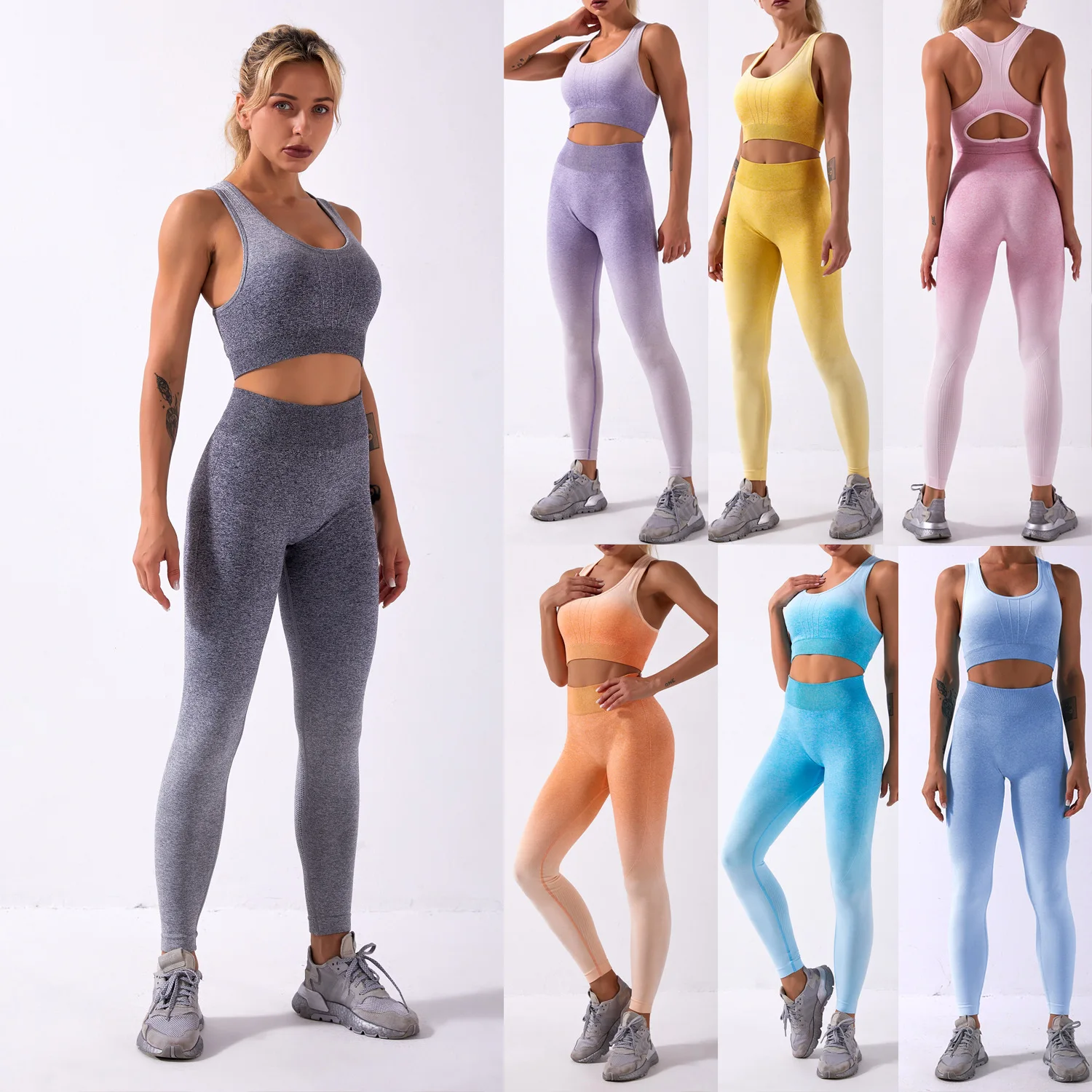 

BBSY024 Tie dye gradient seamless sports yoga set, 7 colors