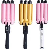 

19mm-32mm Professional Magic Hair Curler PTC Heater and LCD Temperature Display Curling Iron Pink/Black Three Barrel Deep Waver