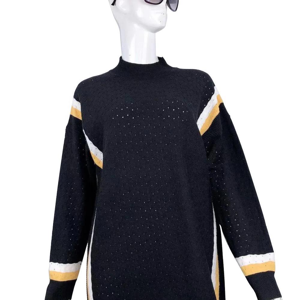 

HOLLTOLL New Contrast Hollow Out Long Knitted Plus Size Dress sweater, Pink