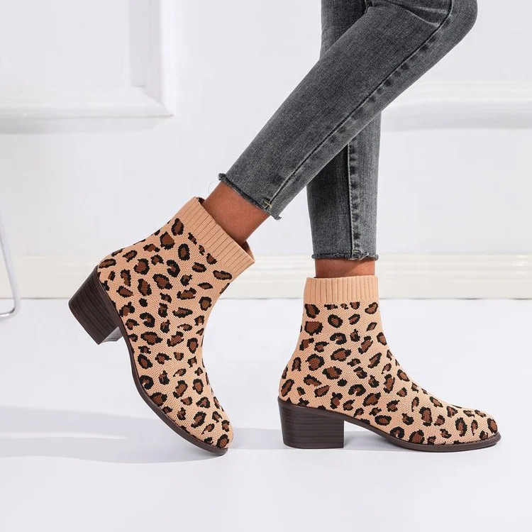 

2022 Winter Colorful Leopard Mesh Women Boots Purple Black Big Size Warm Ankle Sock Shoes Cheap Price Weave Fashion Ladies Boots, Black \grey \purple \blue \brown