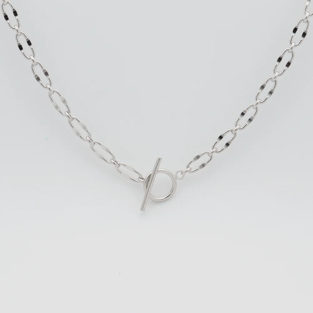 

Chris April 925 sterling silver gold plated chunky OT chain layered essential necklace, Silver color
