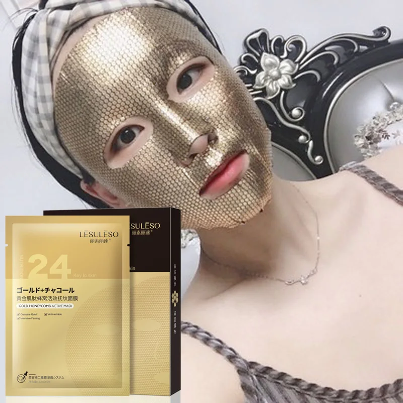 

24k Gold Facial Mask Carnosine Honeycomb Face Mask Essence Sheet Brightens Anti Aging Moisturizing Mask