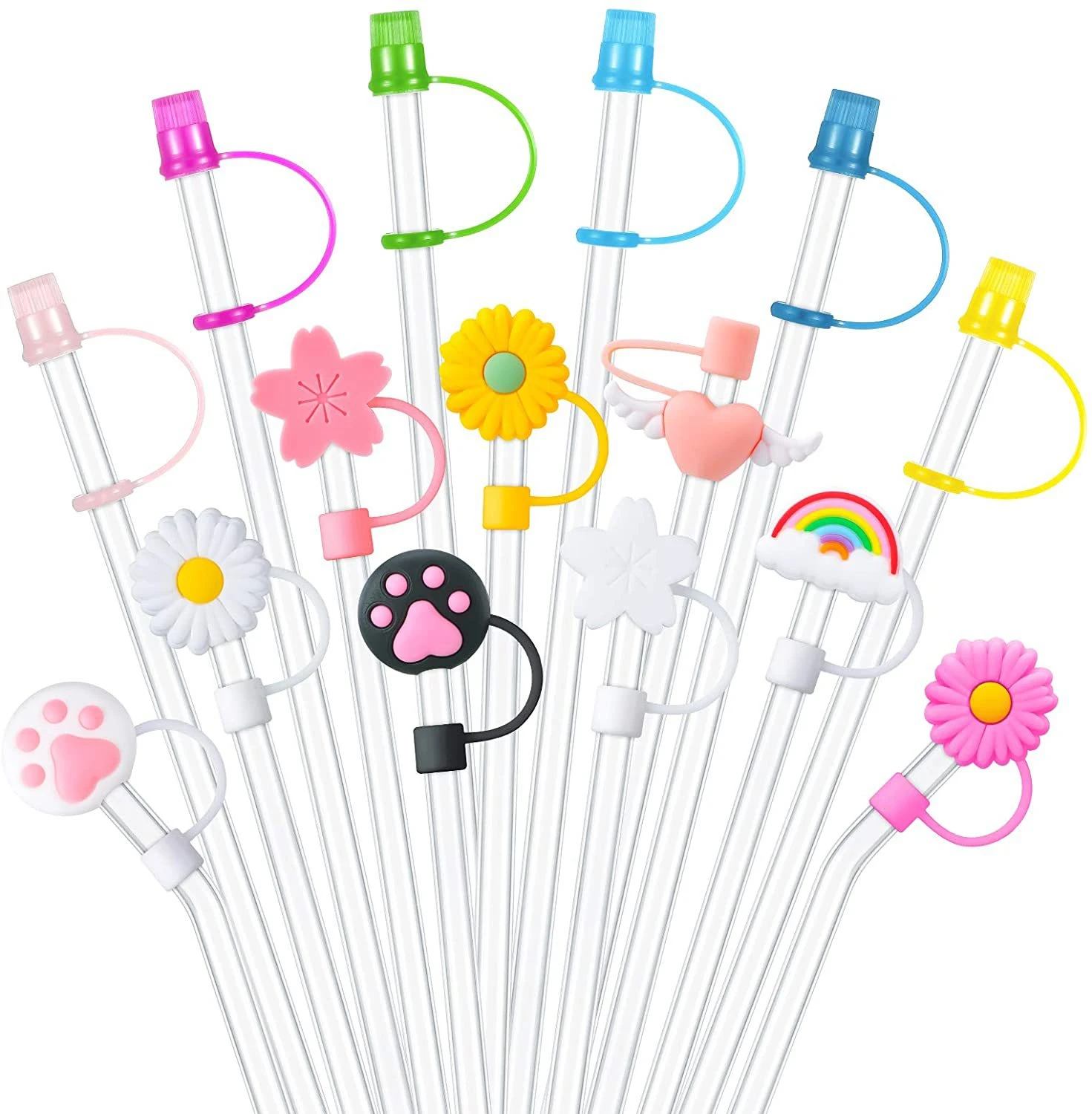 

M903 Eco Friendly Dust-proof Silicone Straws Cover Sealed Splash-proof Topper Reusable Cute Cartoon Drinking Straw Cap
