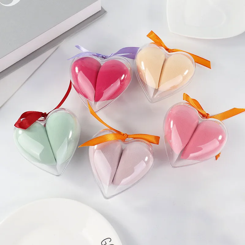 

heart shape plastic box Cosmetic Puff Makeup Sponge Blending Blender Beauty Latex Free Makeup Sponge