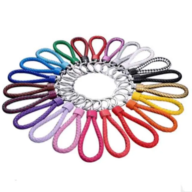 

20 Pcs Colorful Braided Leather Key Chain, Weave Leather Strap Key Ring