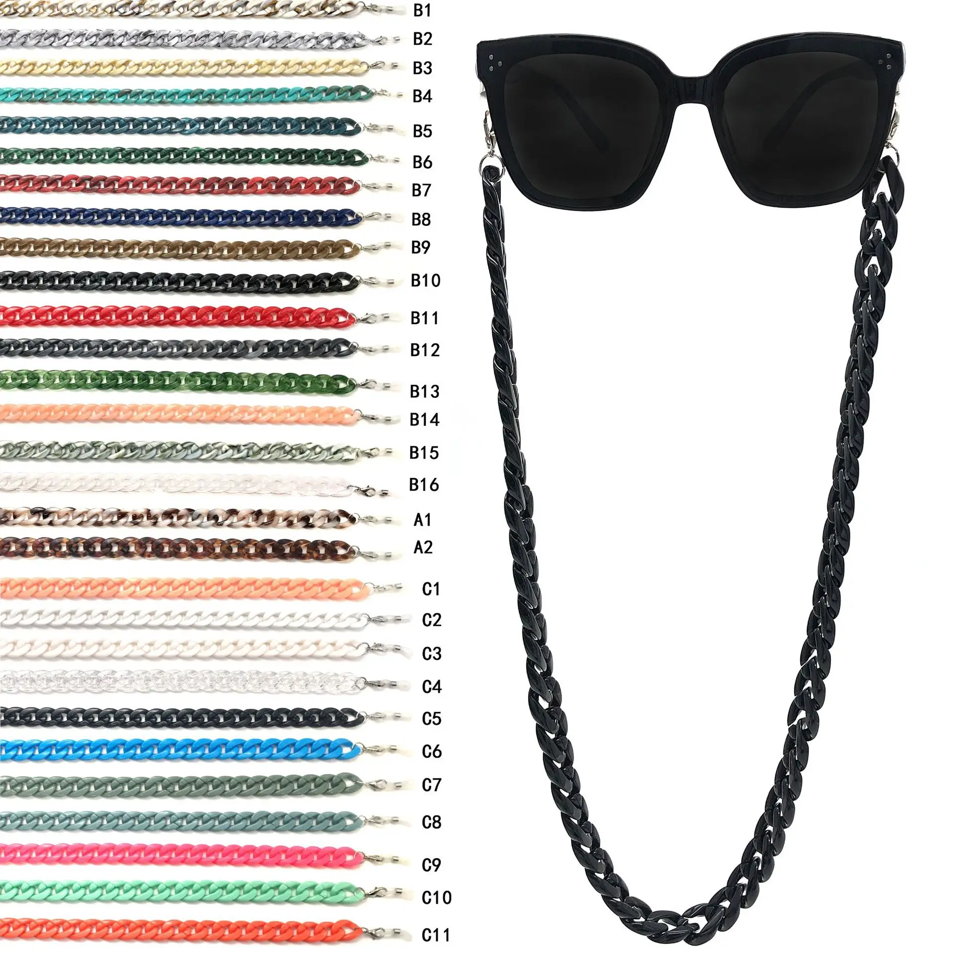 

2020 Whole Sale Fashion Color Resin Acrylic Glasses Chain Sunglasses Chain Necklace Holder Chunky Eyewear Eyeglass Retainer, Colorful