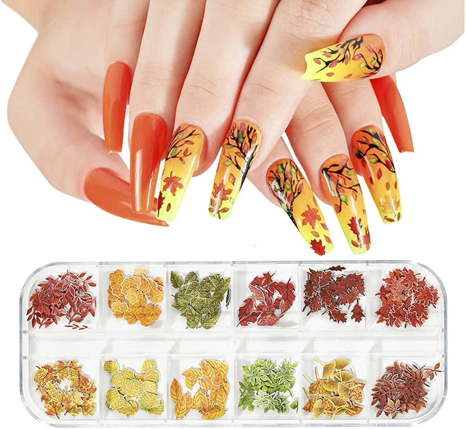 

Leaf Nail Sequins Fall Maple Leaves Nail Glitter DIY Holographic 3D Nail Art Sticker Wood Pulp Flakes for Decoration