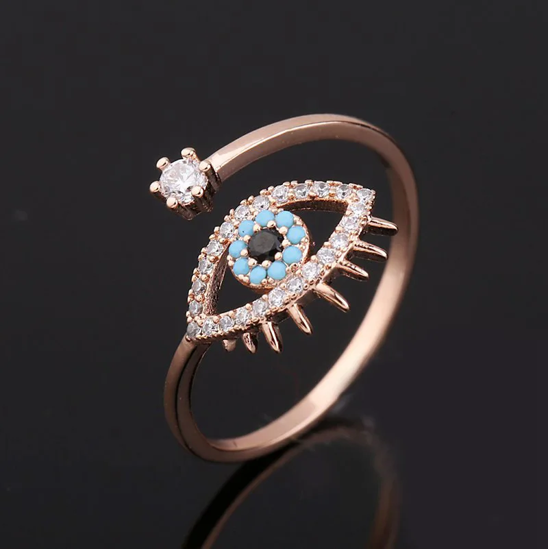 

Euramerican devil eye ring Zircon rose gold opening ring lady crystal accessories wholesale