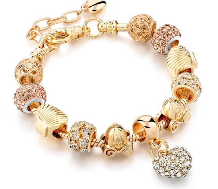 

Full Diamond Heart Shape KC Gold Bracelets Women Men Gold-Plated Bracelet DIY Jewelry 03BC001, Picture
