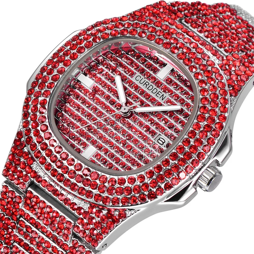 

Luxury Square Mosonite Red Diamond Watches Men Bling Hip Hop Iced Out Watch Reloj Hip Hop Montre Lux