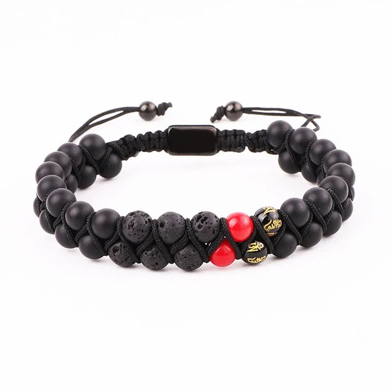 

New Design 6mm Natural Stone Matte Onyx Tibetan Buddhism Beads Double Layer Woven Custom Macrame Bracelet