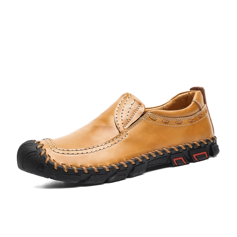 

men's casual shoes New style fashion men slip on loafers driving leather shoes, Black/red/yellow