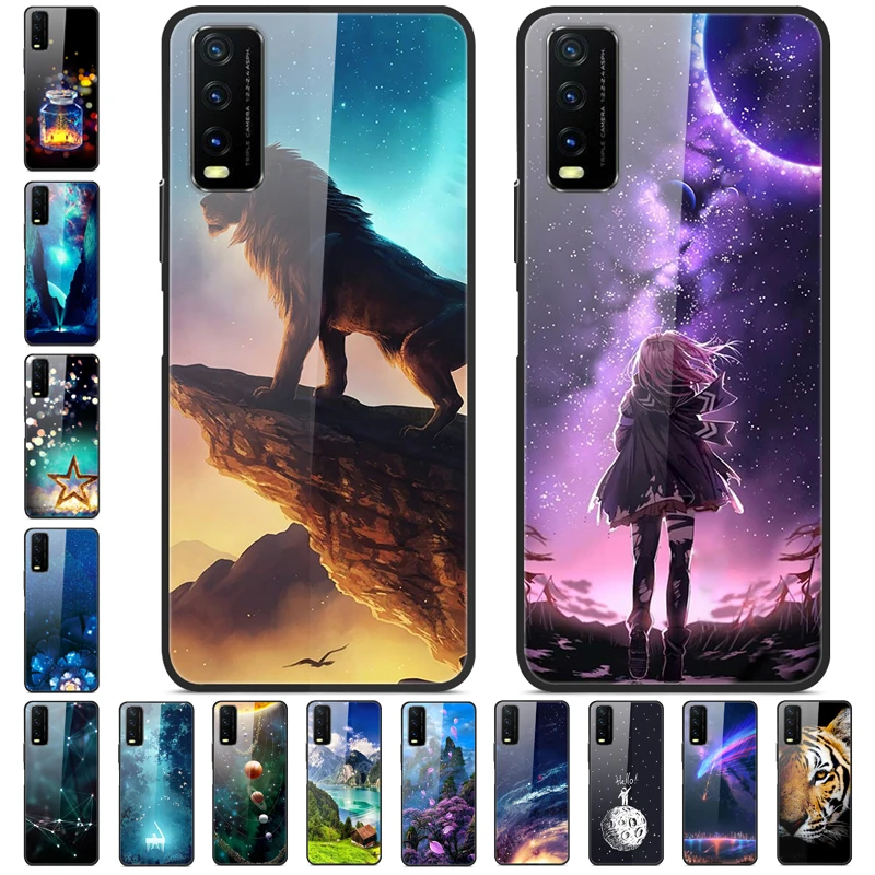

For Vivo Y20 Case Tempered Glass Hard Fashion Phone Cover For Vivo Y20 Case VivoY20 Y 20 Protective Fundas Luxury V2029 2020