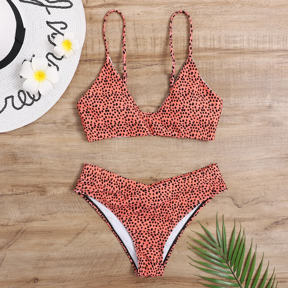 

Hot Selling Bodysuit Sling Swimsuit Two Pieces V Neck Polka Dot Swimming Costume Girls Swinsuit Swimwear