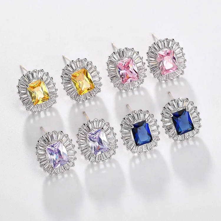 

Women New Fashion Jewelry Big Square Cubic Zircon Stud Earrings Accessories, Picture shows