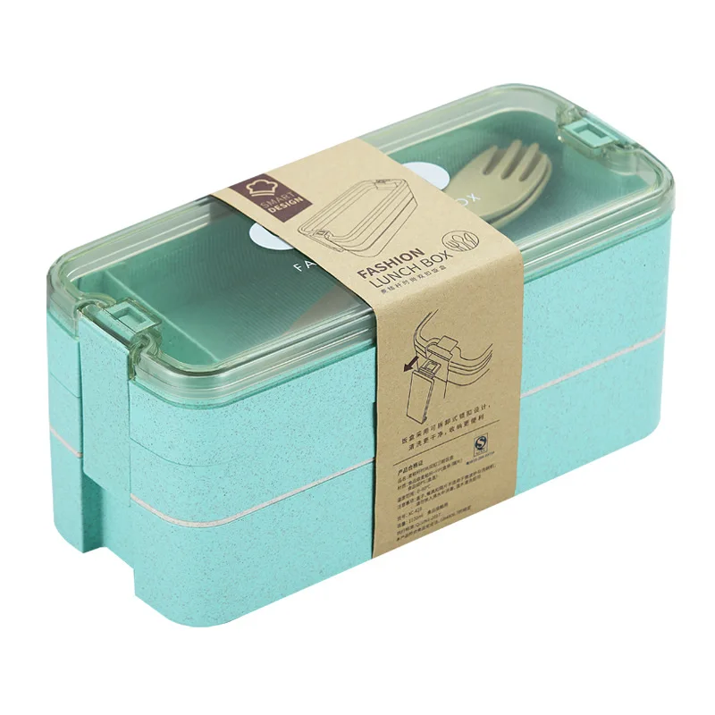 

Creative Wheat Straw Three-layer Student Lunch Box Outdoor Picnic Storage Box Japanese Bento Box, Multicolor
