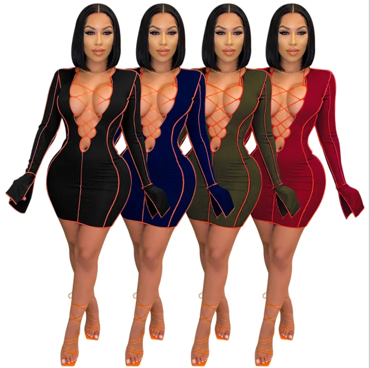 

China custom bodysuit for women sexy dress long sleeve black dress fall casual dresses, Custom color