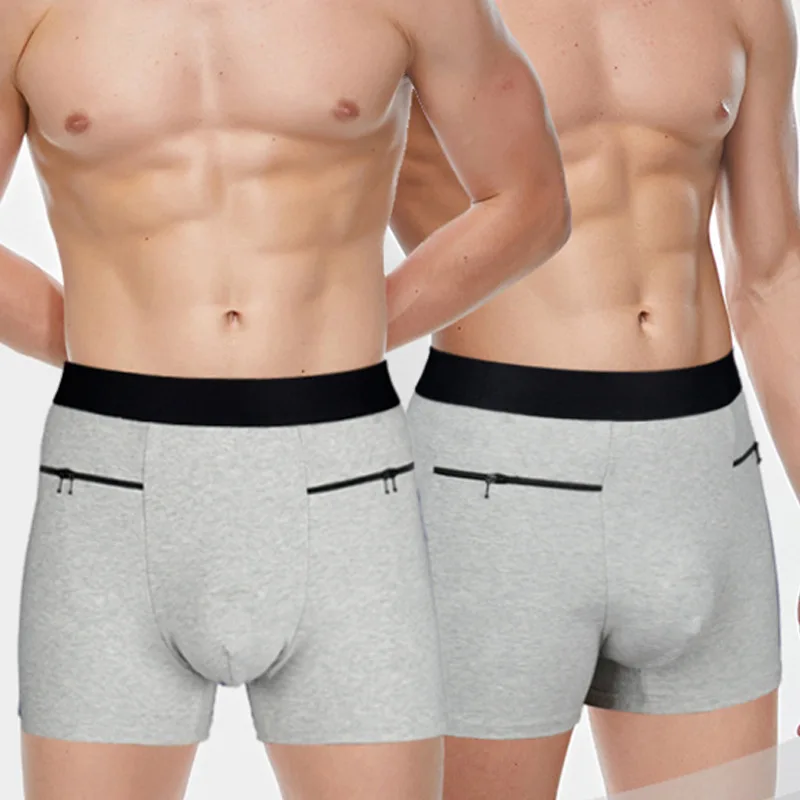 

Men's high waist briefs cotton double pocket pants zipper pants boxer pants, Black
