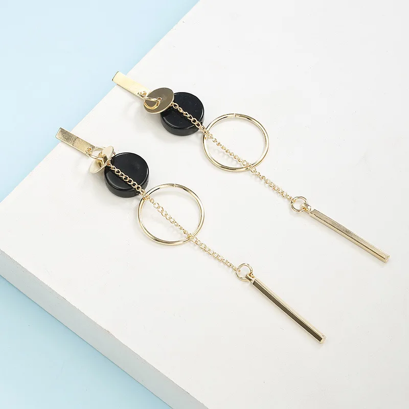 

2021 Hot Sale Fashion Alloy Resin Long Earrings Gold Plated Disc Circle Round Piece Long Bar Stud Earrings, Gold silver