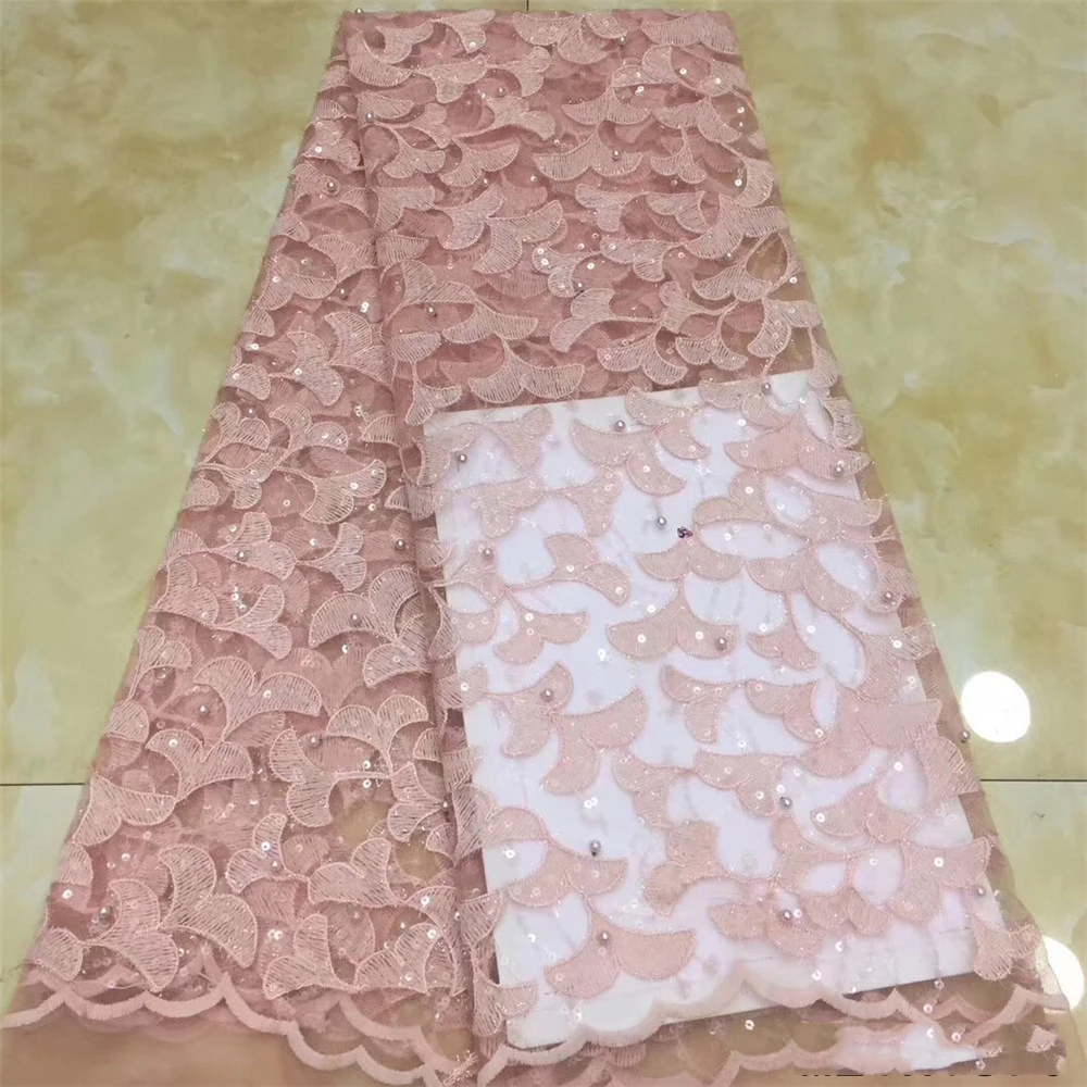 

Beautifical polyester beads net lace wedding bridal beads fabric pink tulle lace ML1N1870, Customized