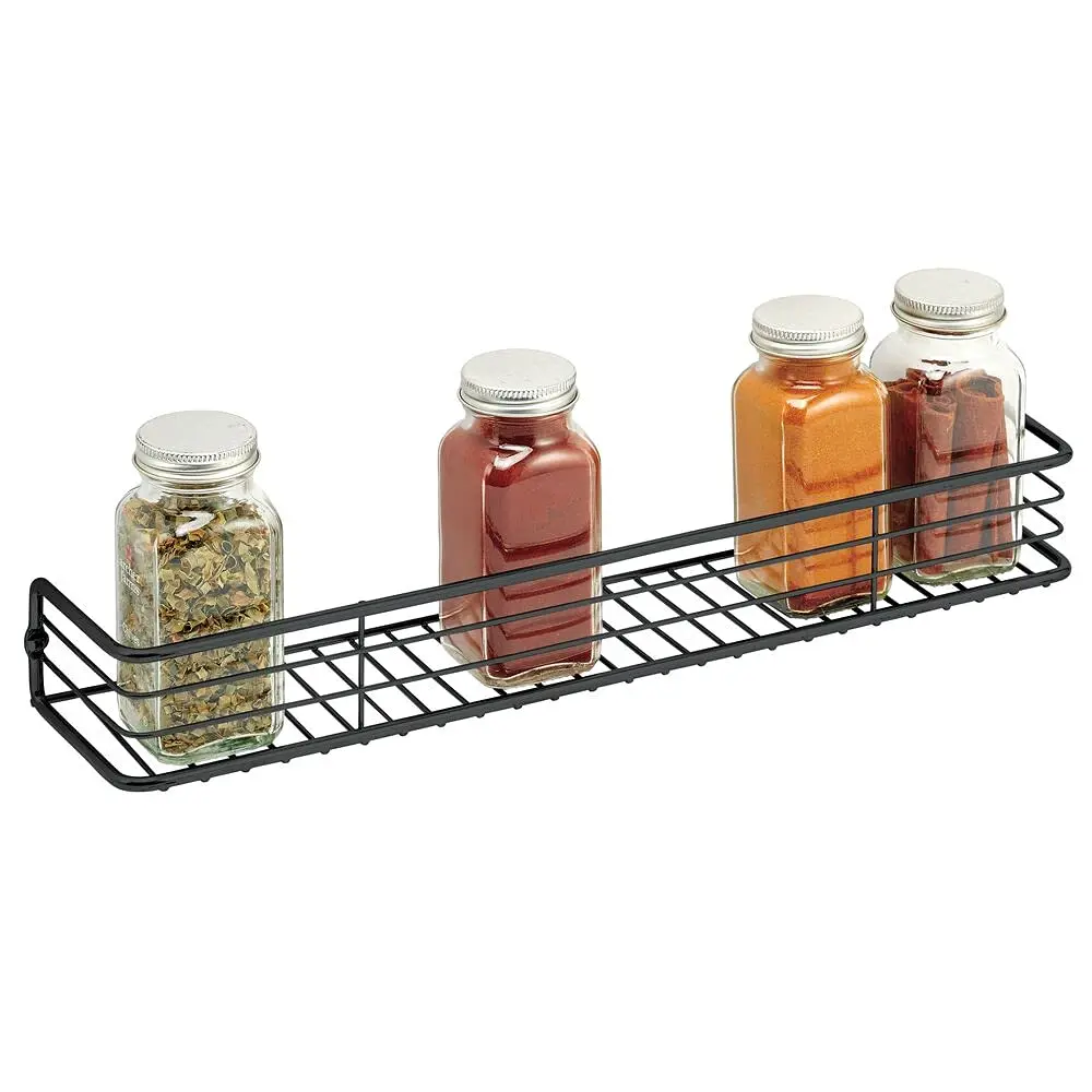 

ORR253 Metal Wire Wall Mount Spice Rack Shelf Seasoning Jars Organizer for Kitchen Cabinet Cupboard Food Pantry, Black