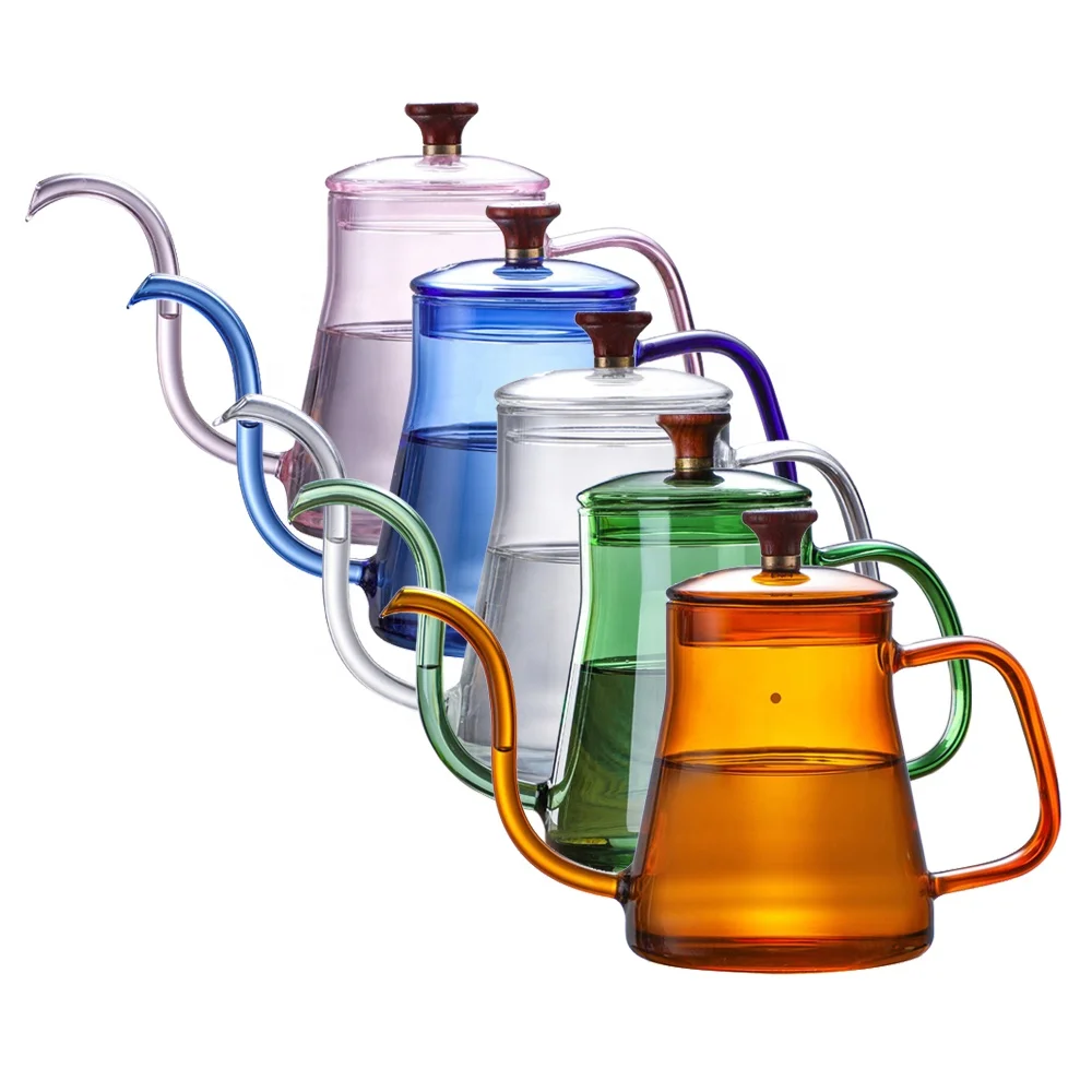 

Colorful Hand-made Pyrex Pour Over Kettle High Borosilicate Glass Coffee Kettle Hand Drip Tea and Coffee Pot, Transparent