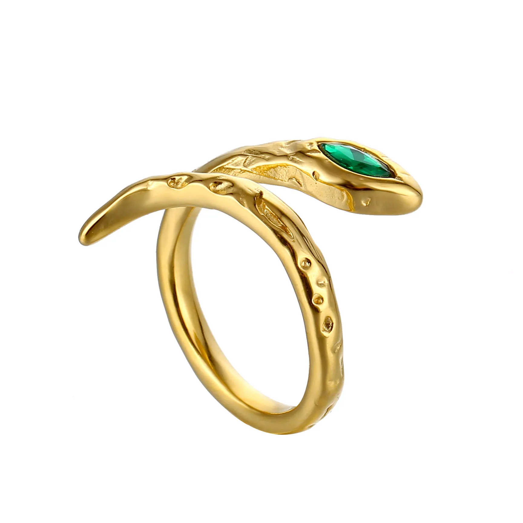 

New Trending 18K Gold Plated Dainty Colorful Rings Green Micro Inlaid Zircon Snake Adjustable Birthstone Gemstone Open Rings