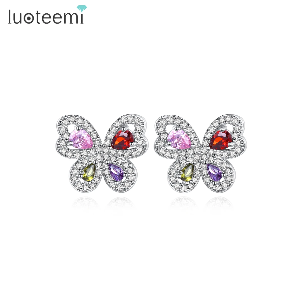 LUOTEEMI Wholesale Top Quality Brand New Fashion Popular Luxury Elegant Wedding Jewelry Clear CZ Female Butterfly Earrings