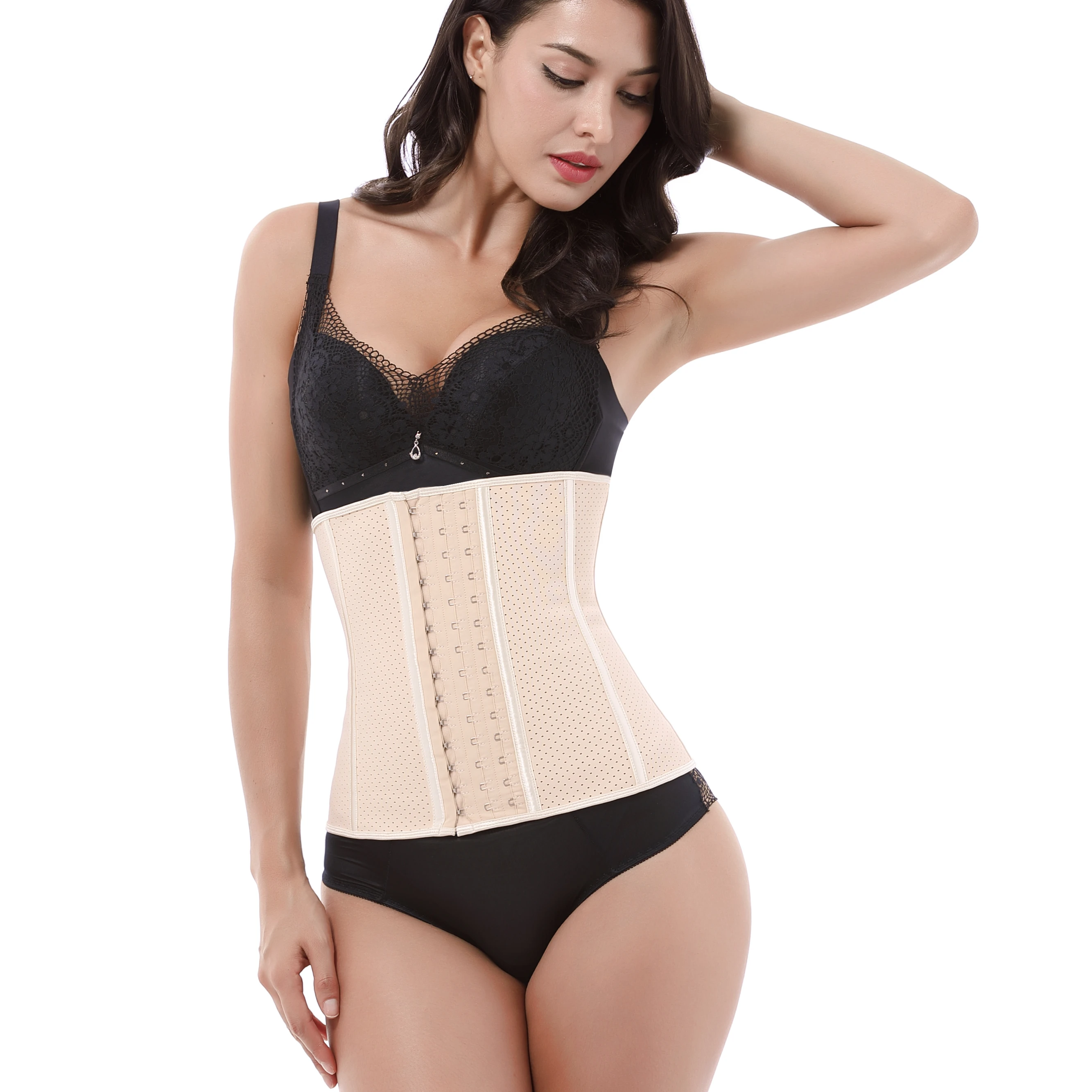 

Customized Logo Punching Rubber Sports Wear Body Shaper Corset Slimming Body Waist Trainer