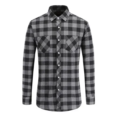 

Wholesale Cotton Mens Button Down Collar Grey Black Checked Flannel Shirt, Custom color