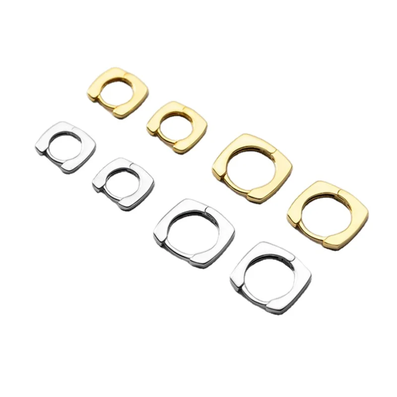 Fashion S925 Silver Geometric Square Huggie Earrings Minimalist Ear Jewelry